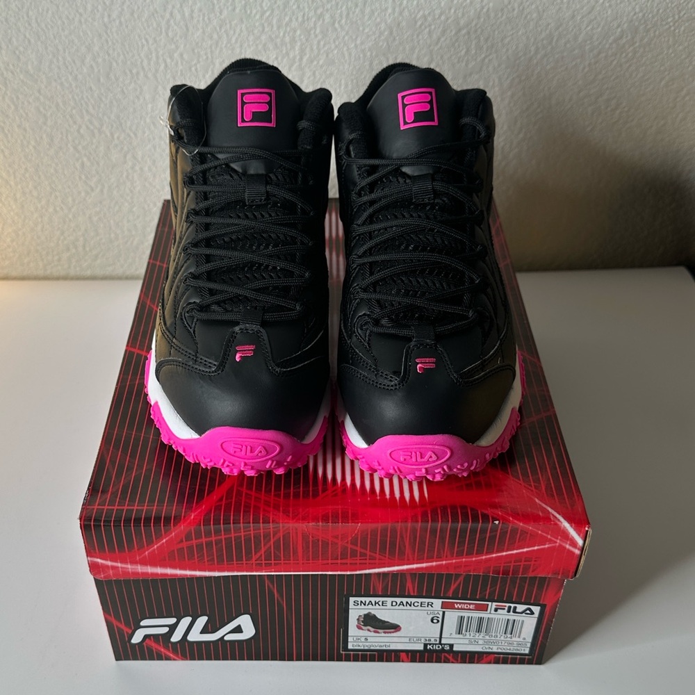 Fila Girl's Snake Dancer Wide Black Pink White Sneakers Size 6 Youth New in Box! - Picture 5 of 7